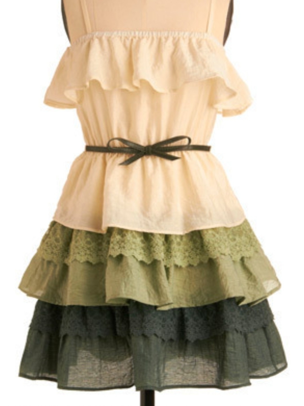 Double Zero Cream and Olive Tiered Ruffle Midi Dress